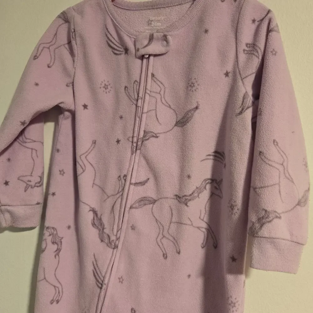 Carters Bundle Unicorn/Polar Bear/Apple Fleece‎ Footed Pj's 24m